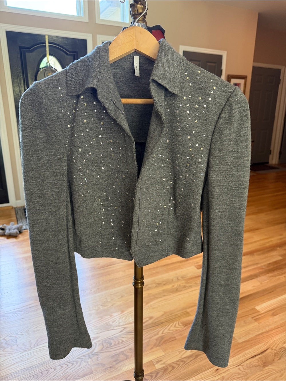 IIsli Embellished Gray Cropped Blazer Jacket